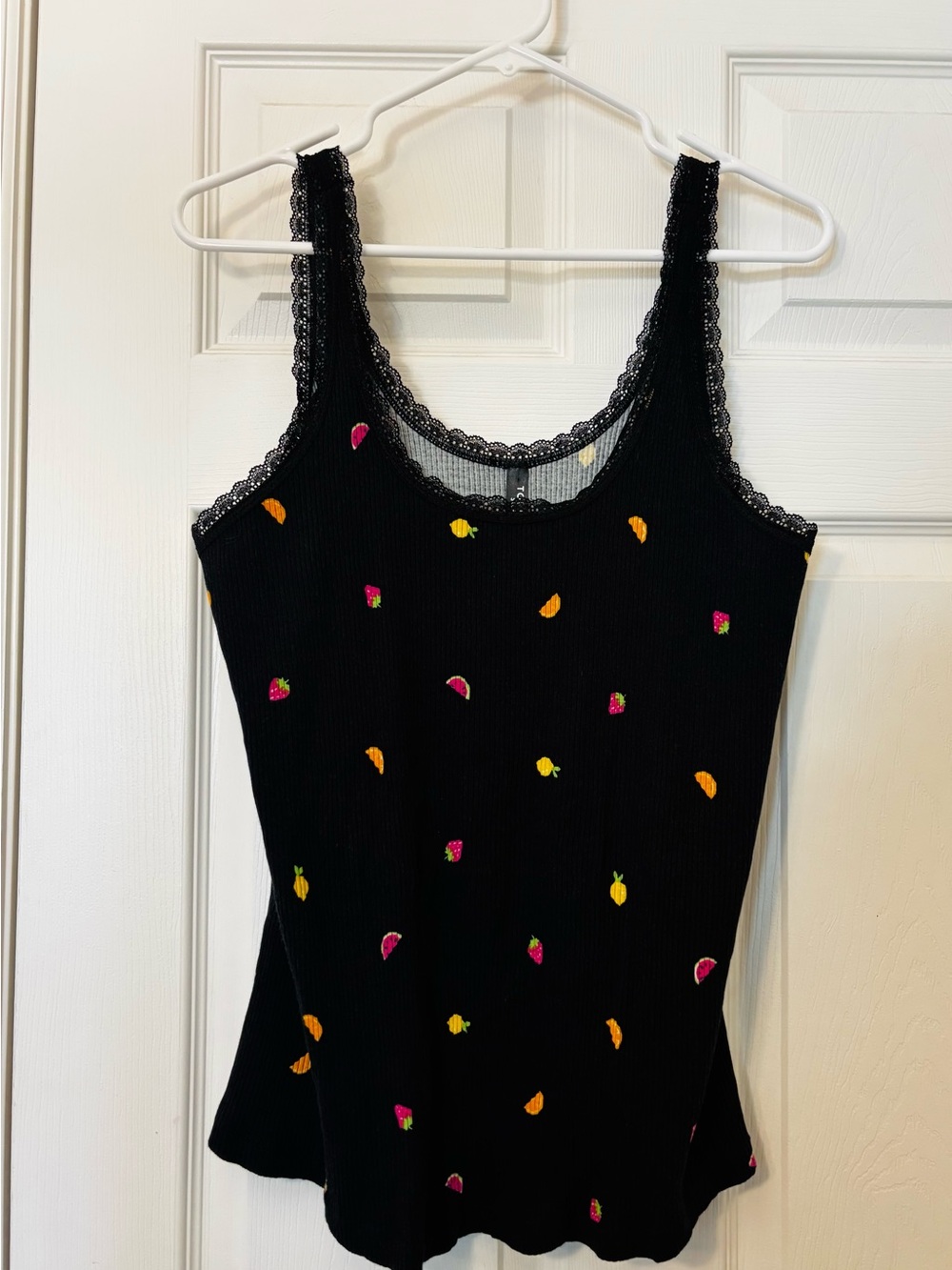 torrid Black Ribbed Lace-Trim Tank with Colorful Fruit Details